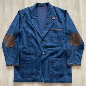 Vintage GUIDE GEAR Denim Jacket Leather Trim Chore Hunting Zambezi Safari Sz L